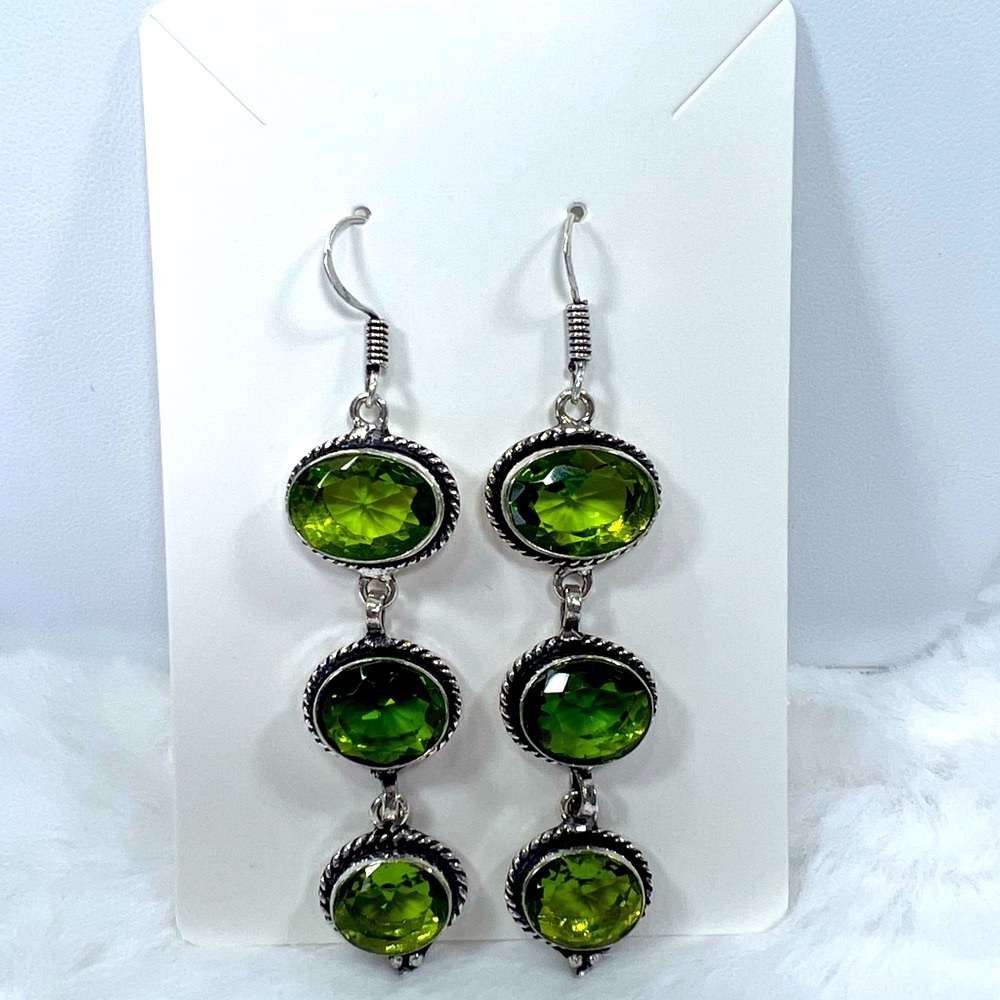 Peridot 925 Synthetic Gemstone Earrings